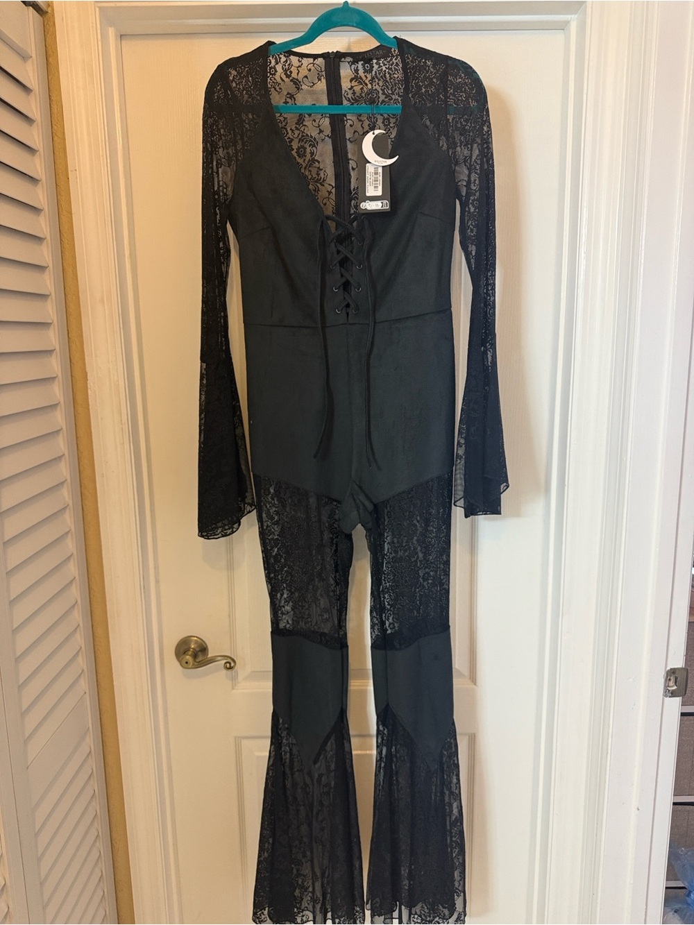 Killstar Wistful Desire Black Lace-Up Lace Jumpsuit